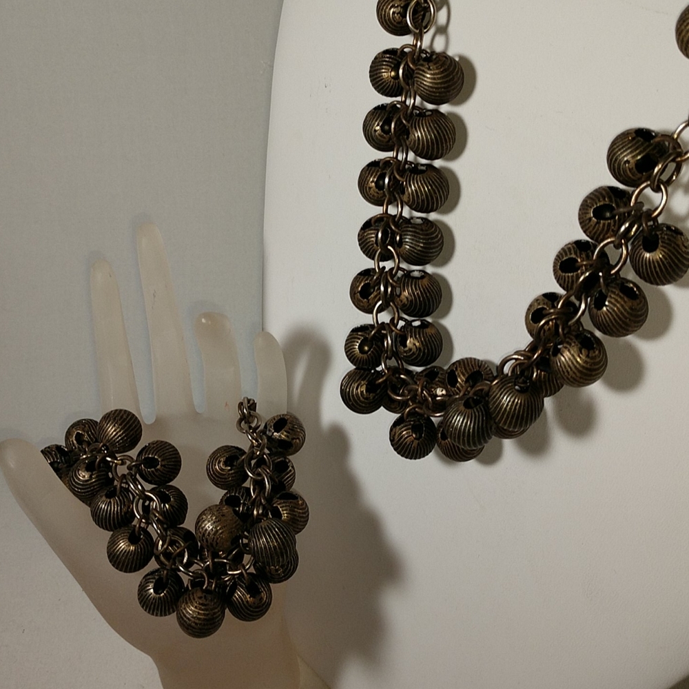 Vintage Brass Textured Balls Necklace & Bracelet